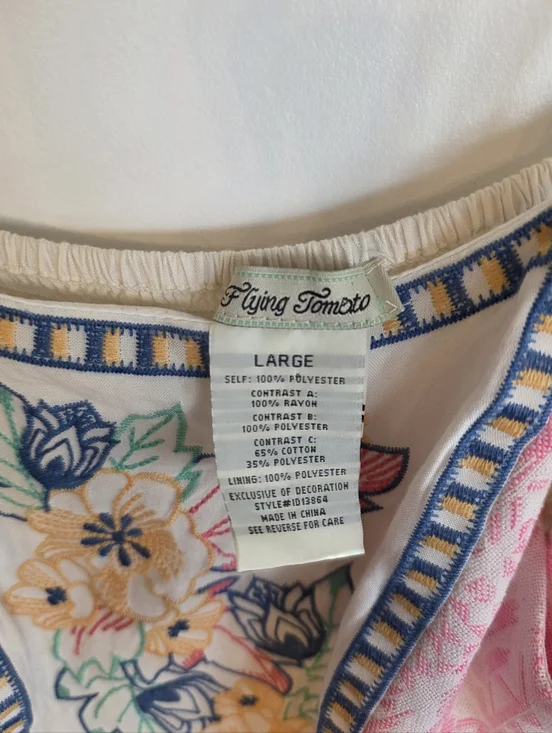 Flying Tomato Cream Dress with Pink, Blue & Yellow Floral Embroidery - Picture 5 of 5